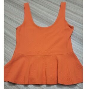 Bebe Orange Peplum Top Sleeveless Textured Waffle Knit Scoop Neck Womens Medium